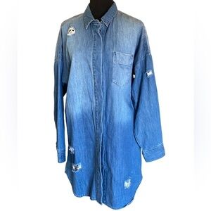 Life in Progress Denim Shirt Jacket Women’s Size Medium Destroyed Blue Baddie